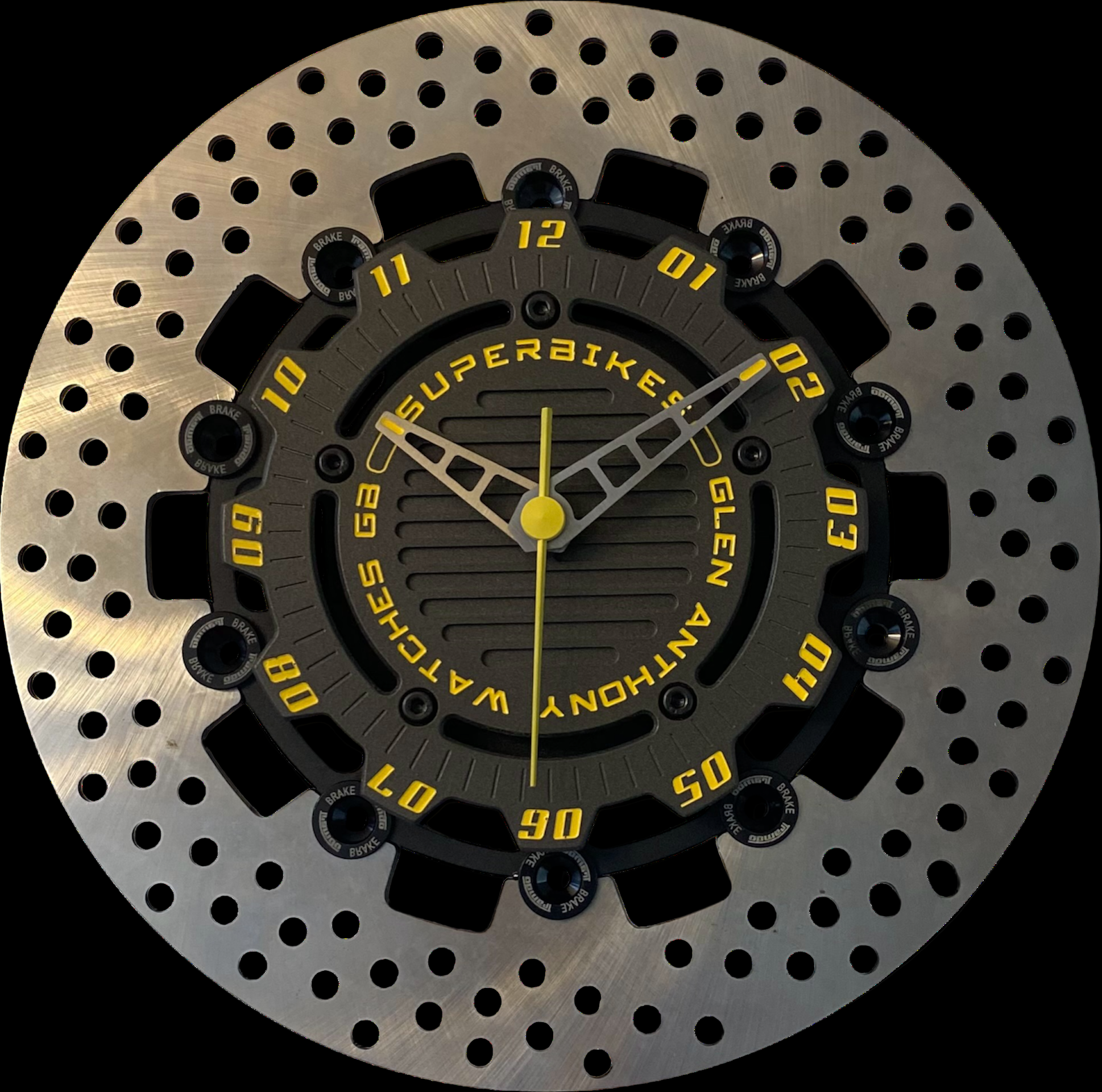 Brake Disc Clock black with Yellow numbers