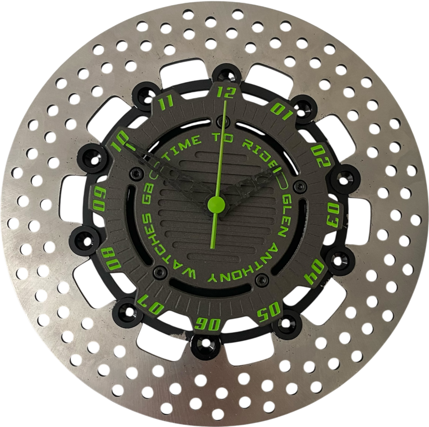 Brake disc clock black with green numbers