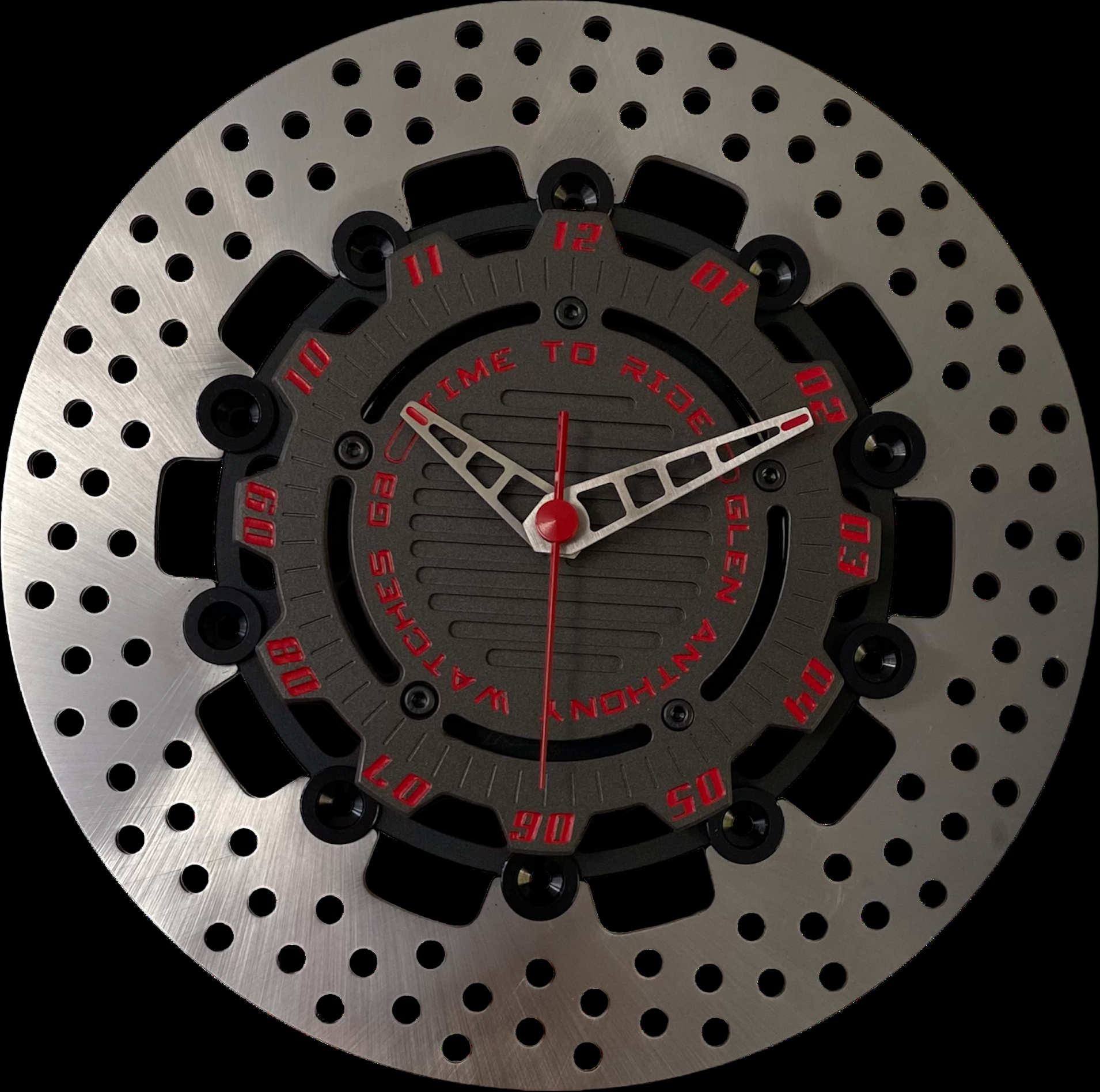 Brake disc clock black with red numbers