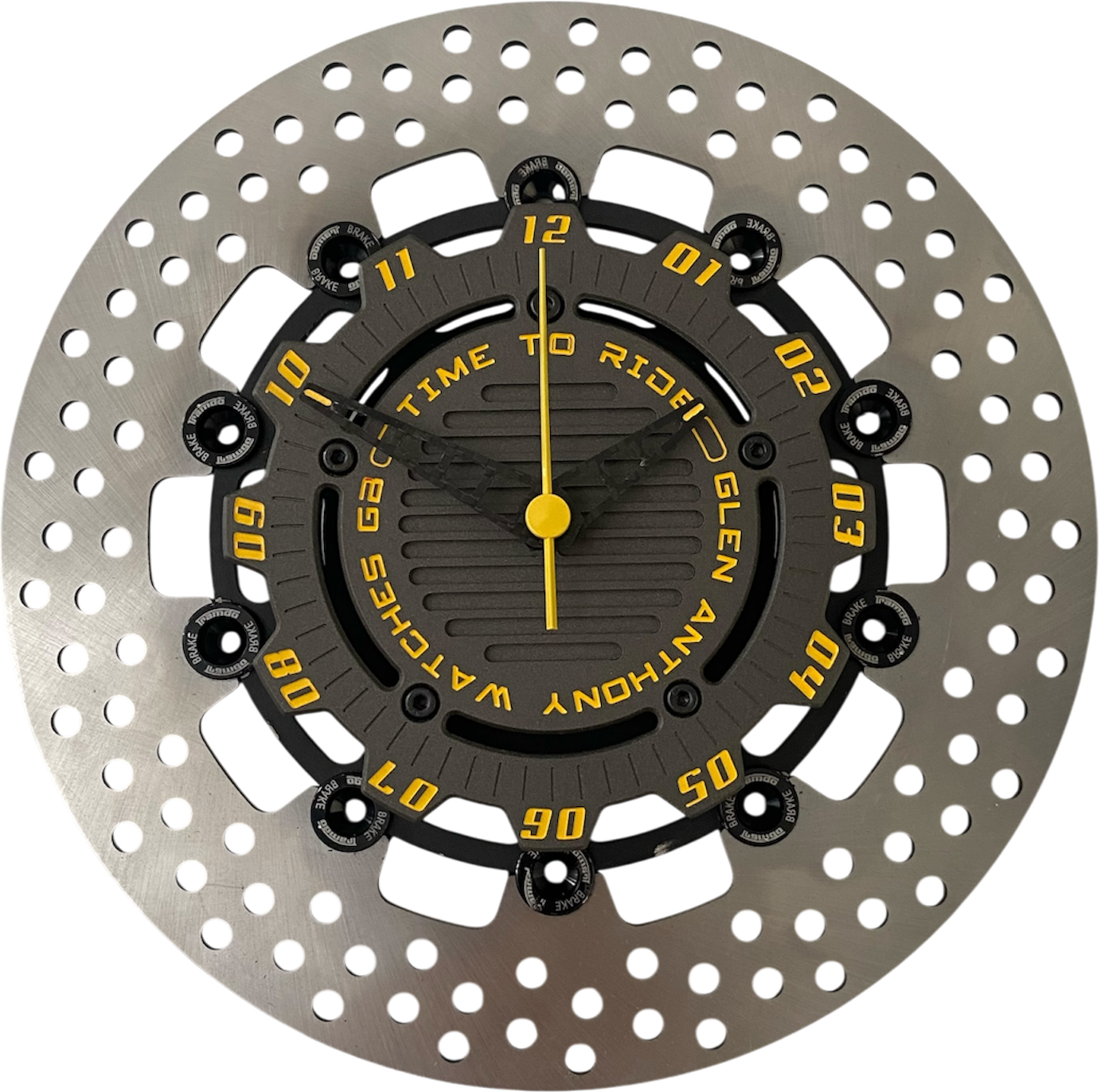 Brake Disc Clock black with Yellow numbers