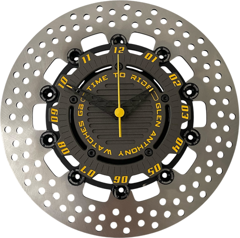 Brake Disc Clock black with Yellow numbers