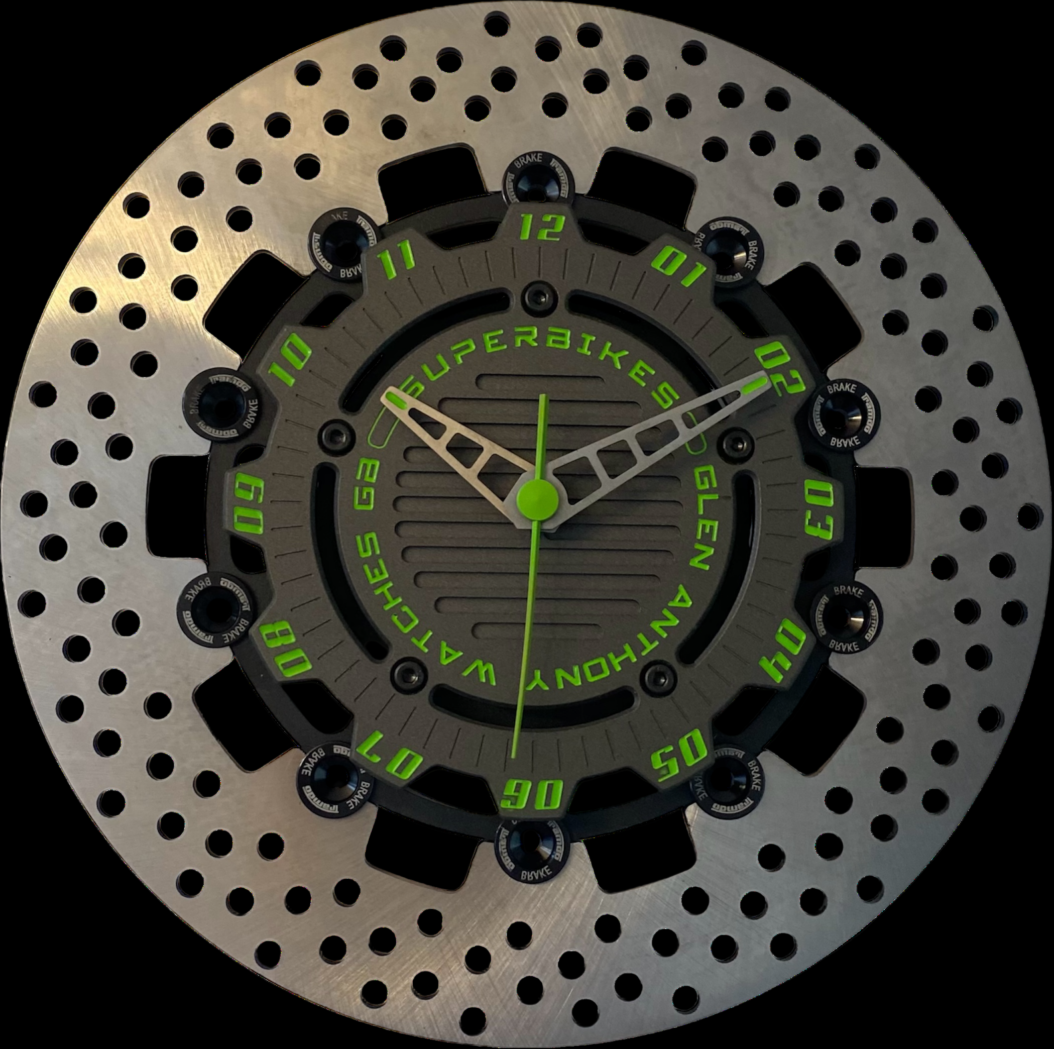 Brake disc clock black with green numbers