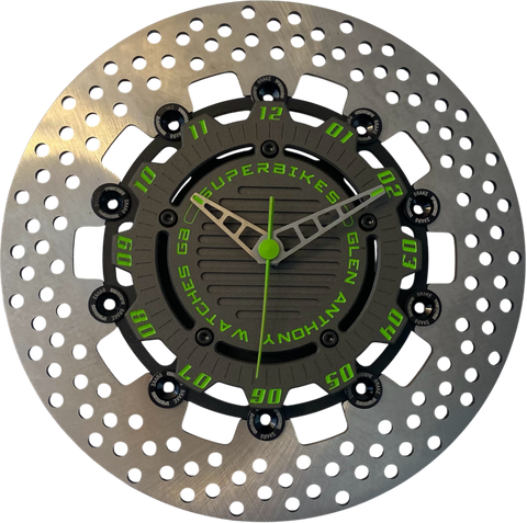 Brake disc clock black with green numbers