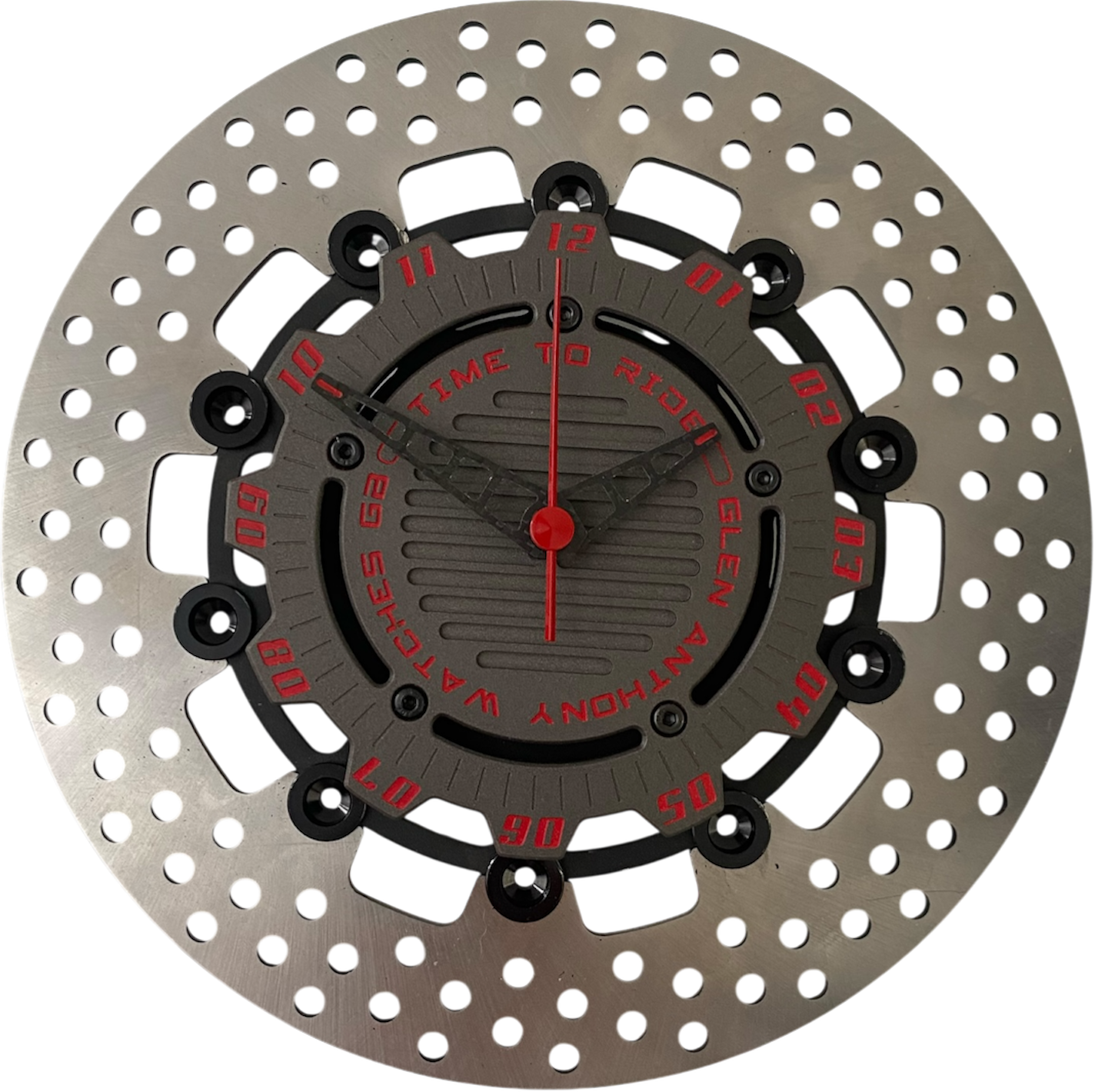 Brake disc clock black with red numbers