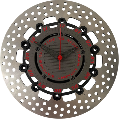 Brake disc clock black with red numbers