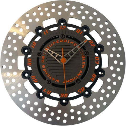 Brake disc clock grey with orange numbers
