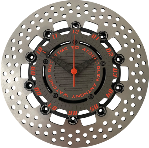 Brake disc clock grey with orange numbers