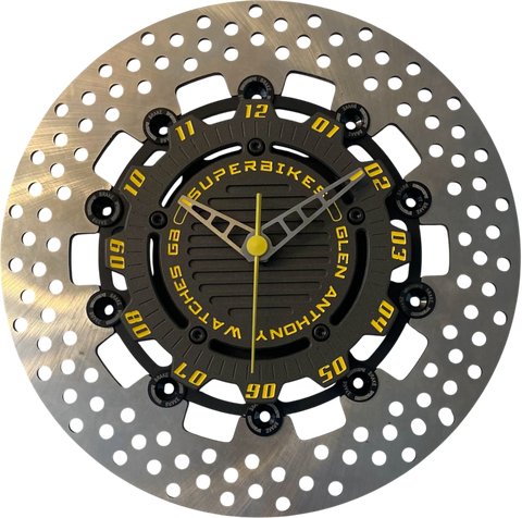 Brake Disc Clock black with Yellow numbers