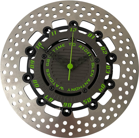 Brake disc clock black with green numbers