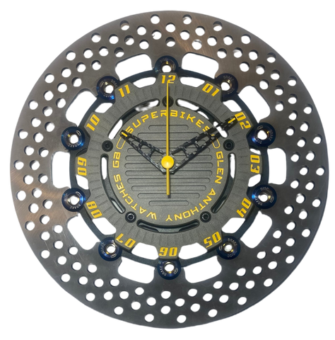 Brake Disc Clock black with Yellow numbers