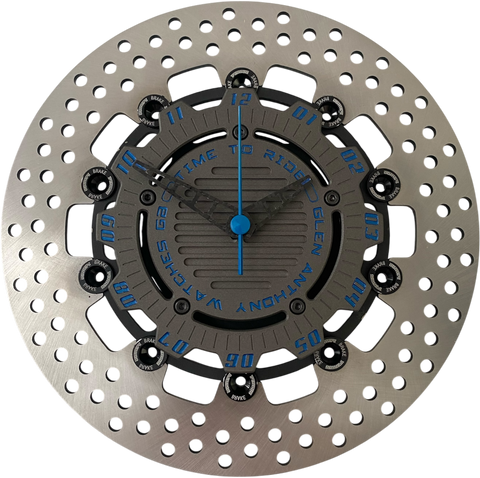 Brake disc clock black with blue numbers