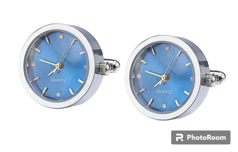 Stylish Working Round Watch Cuff links Stainless steel with Blue Dial
