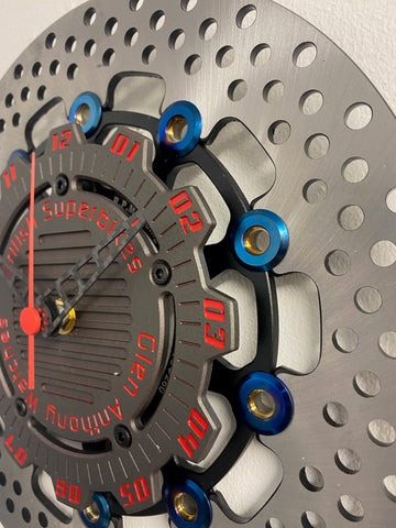Brake disc clock black with red numbers